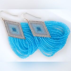 Sage’s Aura | Pure Blue + Dove | Handmade Beaded Earrings NWOT